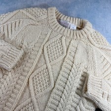 Passports Pier 1 Imports Sweater Mens M Cream Cable Hand Knit Wool Vintage picture