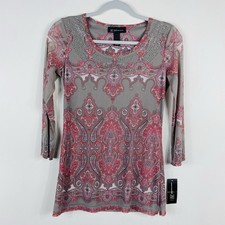 INC International Concepts Top XS Petite P Paisley Embellished Long Sleeve picture