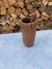Antique Handmade Wooden Primitive Rustic Mortar And Pestle picture