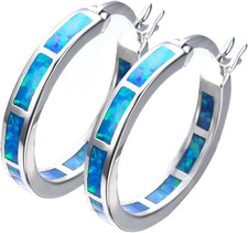 925 Sterling Silver Hoop Earring Opal Small for Women picture
