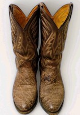 Vintage Nocona Men’sWestern Cowboy BootsBrownElephantPrint LeatherSize9.5 EE USA picture