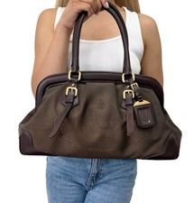 PRADA Vintage Milano Jacquard Shoulder Boston Bag Brown Gold 902455 picture