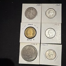 U.S. Coin Lot 2x2 Holders 1945 Walking Liberty Half 1964 Quarters D/S Proof picture