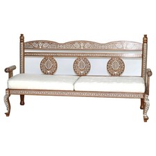 Moorish Style Inlaid Walnut Bench with Floral Pattern 20thC picture