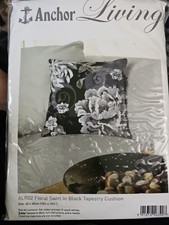 Vtg Anchor Living Floral Swirl Black Tapestry Needlepoint Kit picture