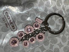Vintage COACH Pink Crystal Multi Charm Keychain Bag Fob BCA Style 1734 Rare. picture