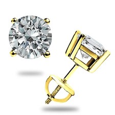 2.10 CT ROUND CUT GRA MOISSANITE EARRINGS 14K YELLOW GOLD STUDS SCREW-BACK GIFT picture