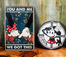 Vintage Disney 100 Mickey Mouse Since 1928 Wooden Wall Decor and You and Me Sign picture