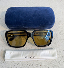 Gucci GG Oversized Square Sunglasses Black Plastic Frame Brown Tinted UV400 picture