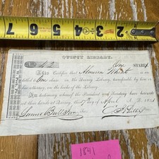 Quincy Illinois Library 1 Share Of Stock 1841 Antique Original Signed American picture