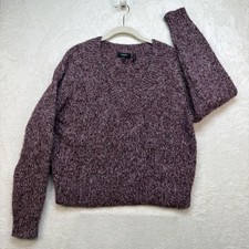 Theory Baby Alpaca Sweater Womens Small Burgundy V Neck Soft Cozy Knit Pullover picture