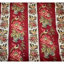 Waverly “Rochelle” Fabric Red Floral Bird Rooster CottageCore Continuous 14 yard picture