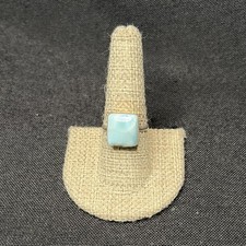 925 Sterling Silver Square Larimar Bezel Set Cocktail Ring Size 9 picture