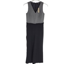 NWT J. Crew 365 Wide Leg Combo Jumpsuit Black Gray Malt Ruffle Waist Size 0 picture