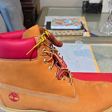 Timberland Men's Leather Work Boots Brown/Red Lace-Up Ankle US 11.5 M picture