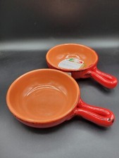 DeSilva Terracotta Soup Crock Bowl Red & Orange With Handle Made In Italy Set 2 picture