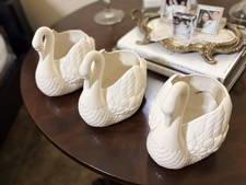 Trio Of Creamy White Ceramic Swans Vintage Holland Mold Type , 1986-7 picture
