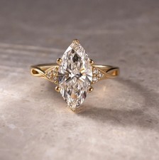 Marquise Cut Simulated Diamond Stunning Engagement Ring 14k Yellow Gold Plated picture