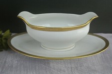 Vintage O&EG Royal Austria Greek Key Gold Trim Gravy Boat W/ Underplate picture