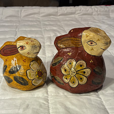 Vintage Antigua Guatemala Papier Mache Floral Rabbits Folk Art Sculptures picture