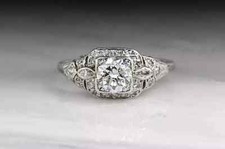 Antique Art Deco Style 2CT Lab Created Diamond Engagement 14k White Gold FN Ring picture