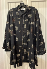 VTG Chicos Design Women Size 3 BOHO/TRIBAL Button Front Shirt Tunic Black picture