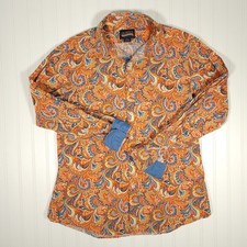 CREMIEUX PREMIUM DENIM Long Sleeve Button Up Orange Multicolor Paisley Shirt XL picture