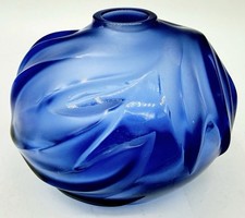 Lalique Crystal Royal Palm Bud Vase France Blue Glass Flower Small Vase Signed picture