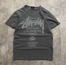 Rare Stussy NY, LA, TK, LND, PAR Crewneck Short Sleeve Gray T-shirt - Size S picture