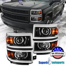 Shiny Black for 2014-2015 Chevy Silverado 1500 Projector Headlights Chrome Trim picture
