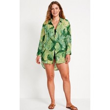 New Club Z Collection Beach Shirt Swim Cover Large Green Tropical Leaf Vacation picture