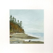8x8 PNW Original Oil Painting Seascape Olympic Peninsula Coastal Calm Art Signed picture