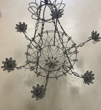 RARE/Antique Wrought Iron Chandelier/ Wire Work Basket 6 Light /Candle Holder picture