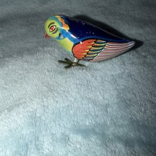 Vintage Style Tin Litho Wind Up Hopping Bluebird Toy Pecking Bird MS029 W/key picture