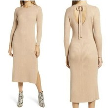 WAYF  Dede & Emily BFF Collection Hollie Ribbed Knit Sweater Dress Camel Size L picture