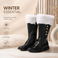 Men's Santa Claus Christmas Boots PU Leather White Plush Cuff Costume Shoes picture