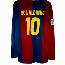 Nike FC Barcelona Ronaldinho #10 Long Sleeve Soccer Jersey UNICEF LFP Patch G picture