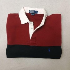 Vintage Polo Ralph Lauren Rugby Polo Mens M Red 90s Colorblock Fleece Sweatshirt picture