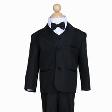 BLACK BOY 5PCS TUXEDO FORMAL SUIT SET 6M 12M 18M 2 3 4 5 6 7 8 10 12 14 16 18 20 picture