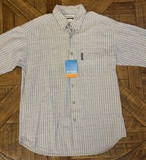 Columbia New Button Down Short Sleeve Shirt Cotton Medium Blue Tan Plaid G26 picture