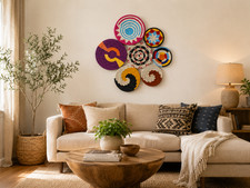 Handwoven Sabai Grass Baskets Bohemian Wall Décor Wall Indian Art Lot 7 Pc Multi picture