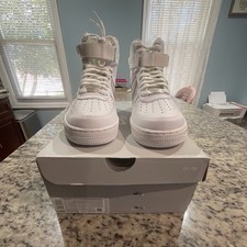 Nike Air Force 1 Men’s High Top White Sneakers Lace-Up Hook & Loop Strap picture