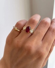 5.30 Ct Oval Cut Natural Ruby & Diamond Wedding Ring 14K  Yellow Gold picture