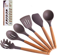 Mapthon 6 PCS Silicone Cooking Kitchen Utensil Set with Wooden Handle picture
