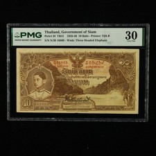 1935-36 Thailand Government of Siam 10 Baht Pick#28 PMG 30 Very Fine picture