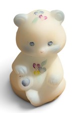 Fenton Satin Glass Bear Figurine Hand Painted Flowers Signed C Riggs USA hearts picture