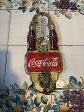 Vintage Coca-Cola Advertising Thermometer Double Bottle Tin Sign Original picture