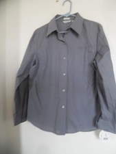 E-Col-O-GIE Women's Gray Striped Non Iron Shirt Top Blouse Size XL picture