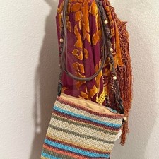 Vintage 2000s boho Sun N Sand crochet shoulder crossbody bag beaded straps picture