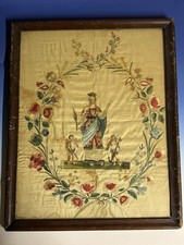 19th Century Klosterarbeit Silk Embroidery Devotional Art Framed picture